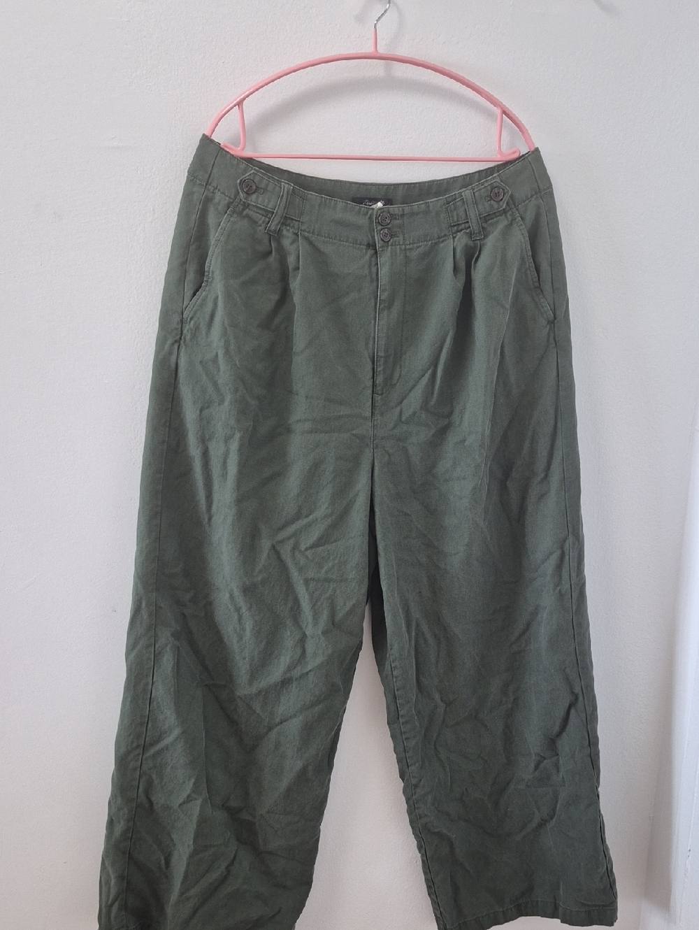 Madewell Dark Green Button-Front Wide Leg Pants